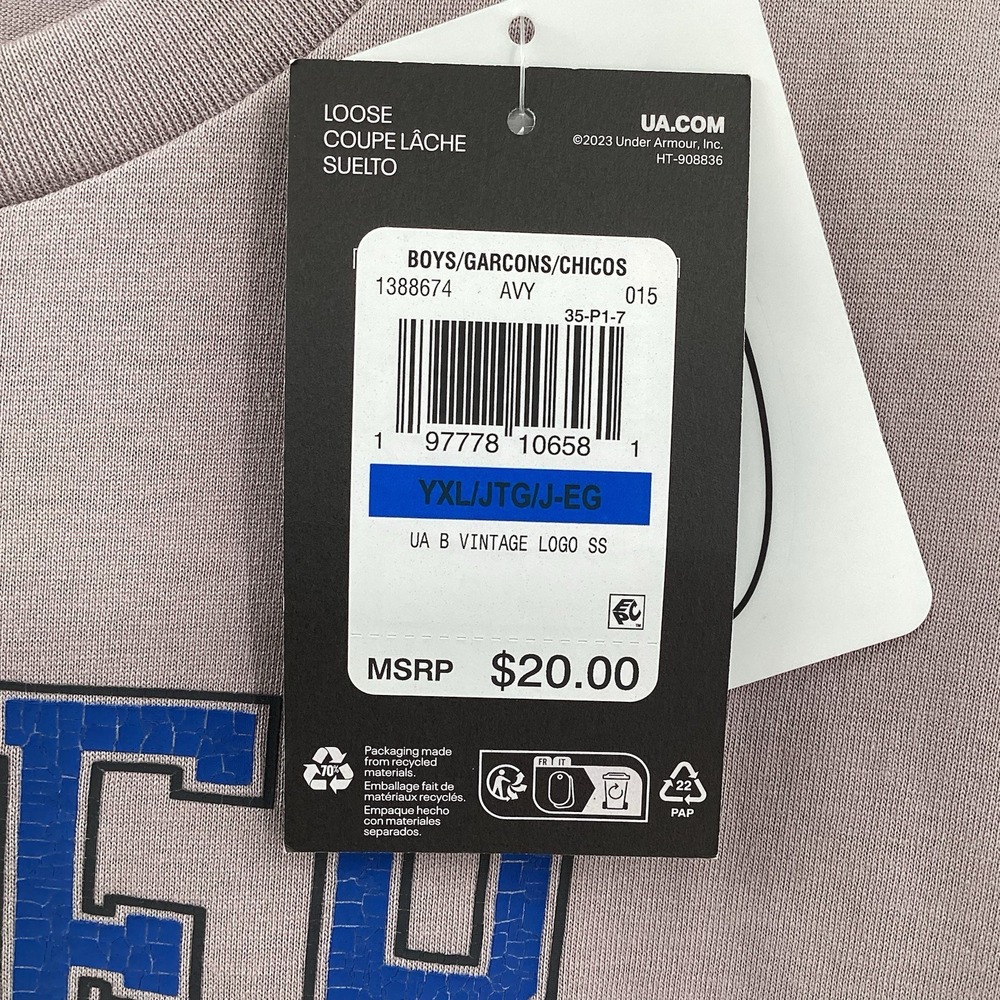 NWT Boys Under Armour Vintage Logo Short Sleeved Tee Youth XL Gray - Picture 4 of 6